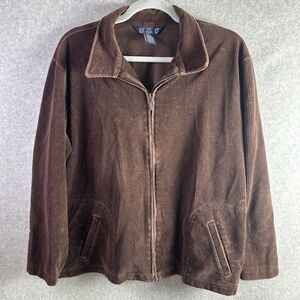 Land's End Wmns Plus Sz XL Brown Corduroy Zipper Stretch Jacket Y2k Cottagecore